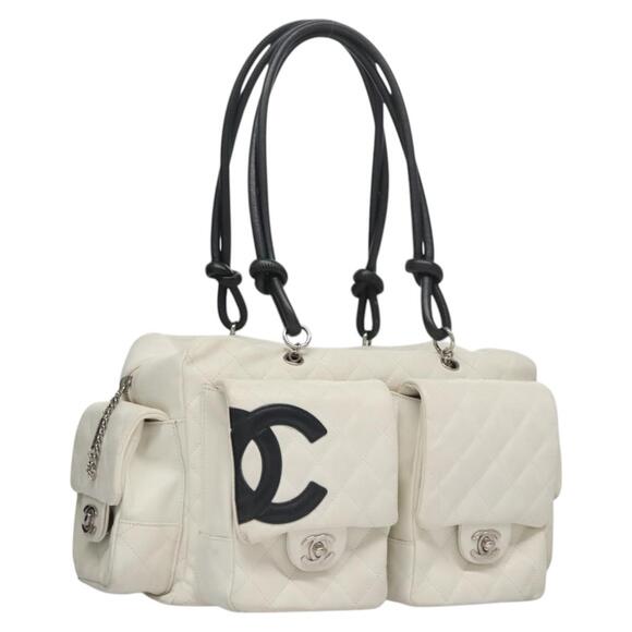 CHANEL Matelasse Cambon Line Shoulder Bag Leather White CC - Picture 1 of 16